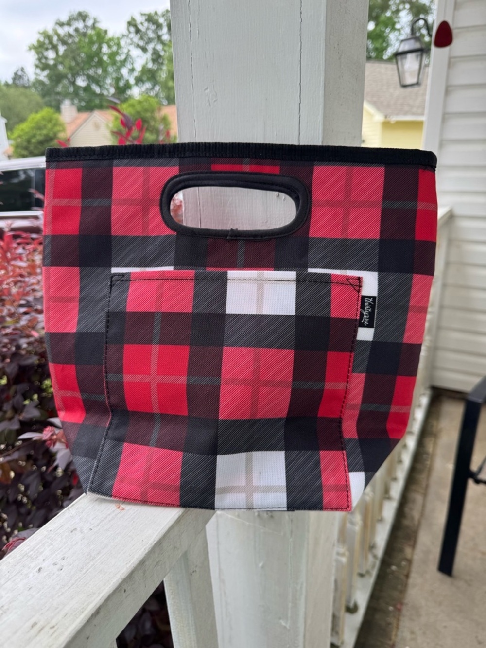 thirty-one Red and Black Buffalo Plaid Tote with Handle zip up lunch bag